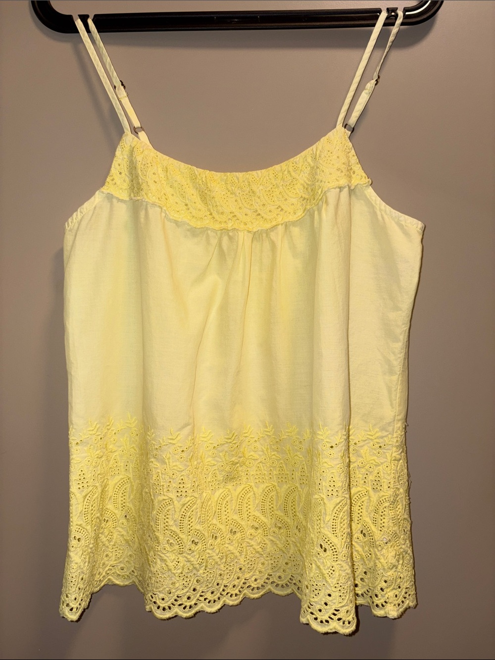 aerie Pale Yellow Lace-Trim Spaghetti Strap Top